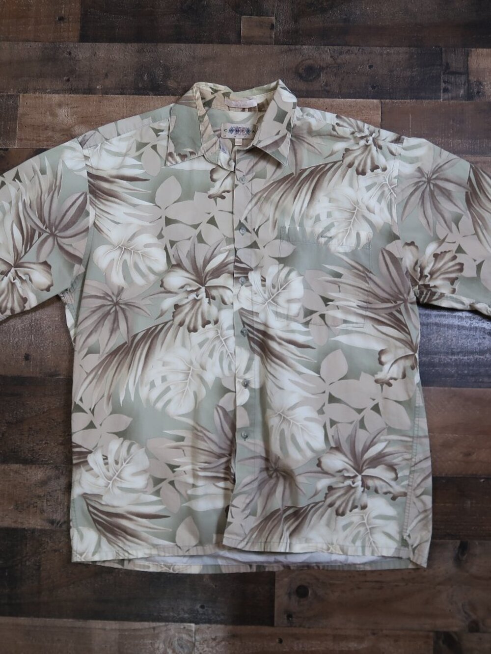 Campia Moda Mens Large Green Tropical Hawaiian Shirt Cotton Button Up